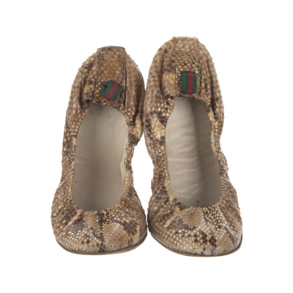 GUCCI Web Accent Snakeskin Ballet Flats